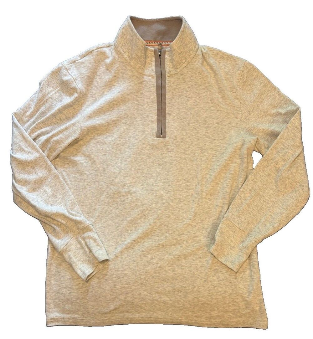 The Normal Brand Mens L Oatmeal Heather 1/4 Zip Pullover Sweatshirt Shirt Bear